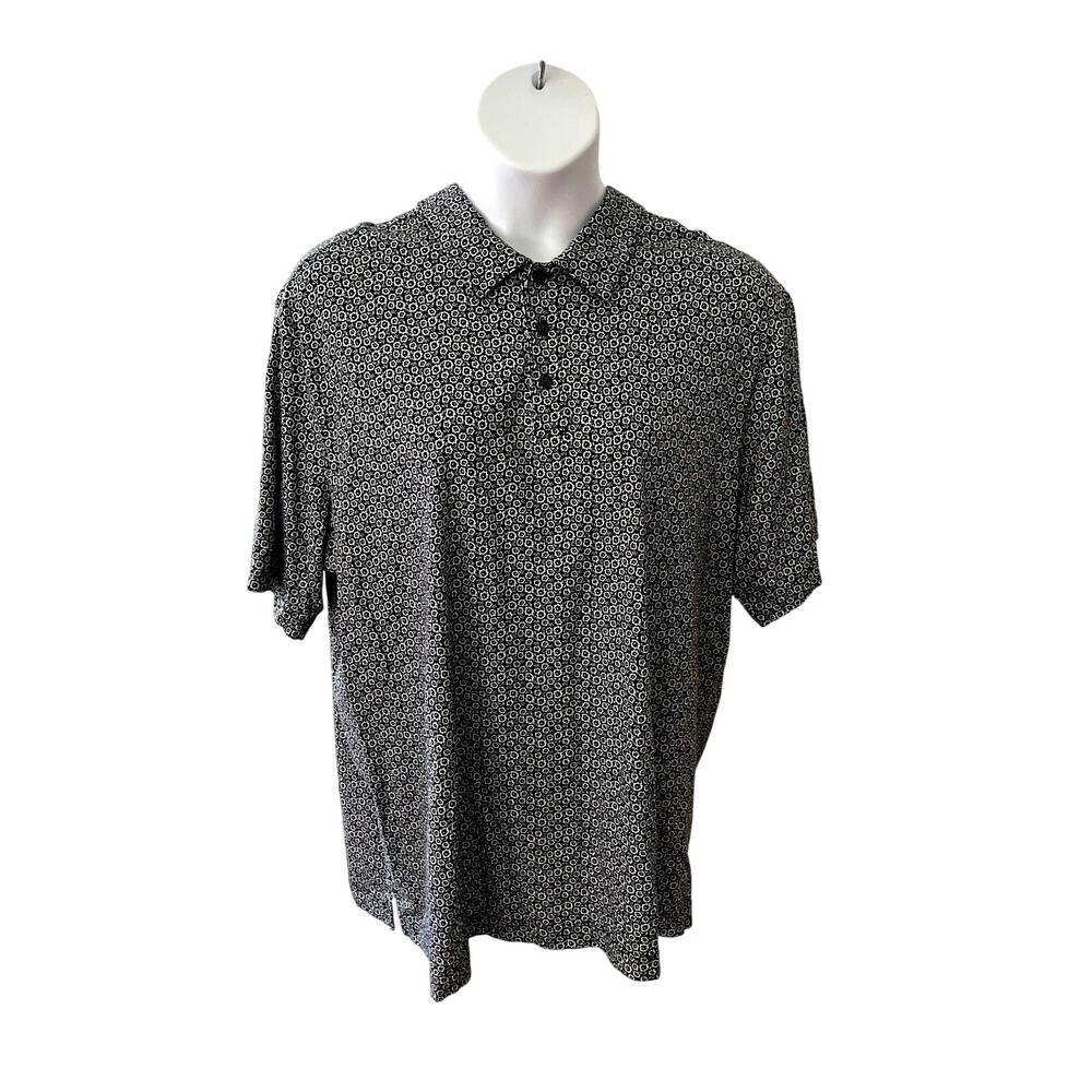 PERRY ELLIS, SIZE 2X, BLACK FLORAL TUNIC, SHORT SLEEVE